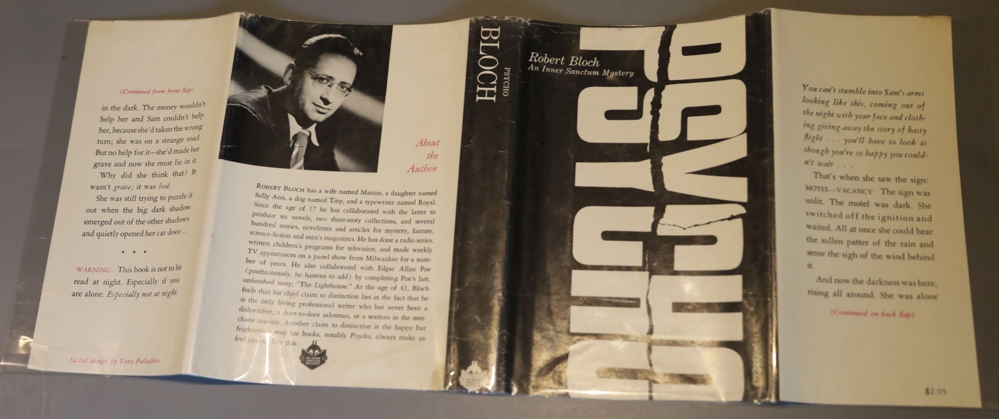 Bloch, Robert - Psycho, 1st edition, 8vo, in slightly nicked d.j., with 1cm tear to left foot of spine, minor loss to top right of p.1,